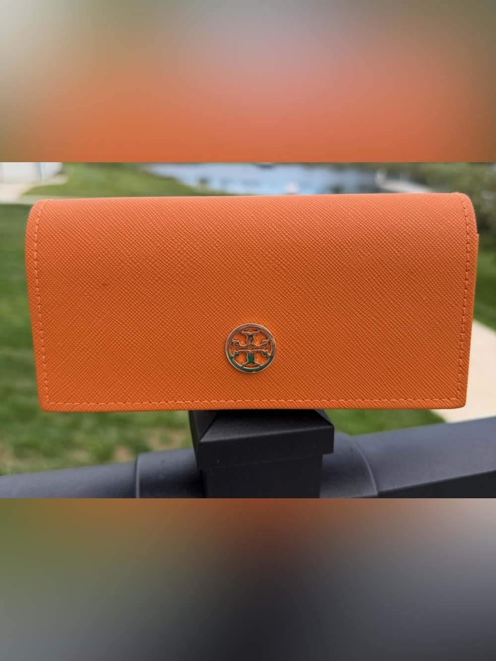 Tory Burch Orange Saffiano Leather Continental Wallet with Logo Medallion